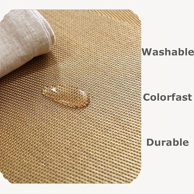 Wedge Shape Placemats for Round Dinner Table Woven Vinyl Wipe Clean Non Slip Plastic Table Mats Set of 4（Champagne）