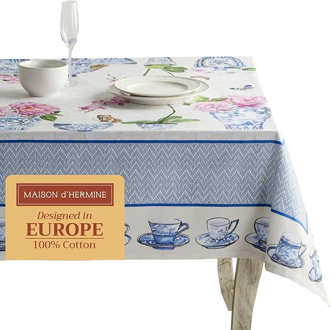 Maison d' Hermine Table Cloth Rectangle Table 100% Cotton 70 x 120 Inches Tablecloth Reusable Decorative for Dining Room Farmhouse Home Valentines Day Decorations Spring Summer - Canton