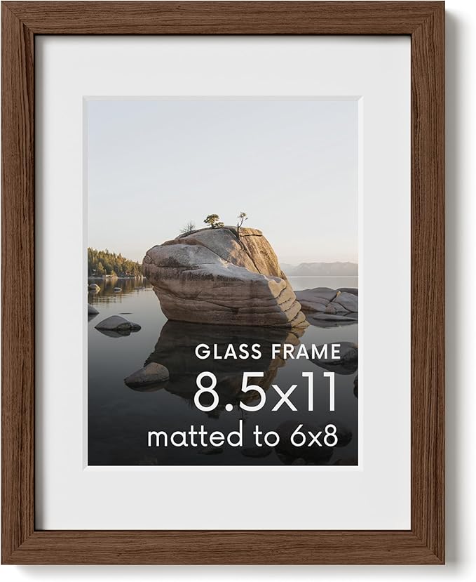 HAUS AND HUES 8.5x11 Picture Frame with Real Glass and Walnut American Oak Matted to 5x5 - Diploma Frame - Includes Vertical & Horizontal Hang - Ideal for Home, Room, Office (8.5x11 in, Walnut)