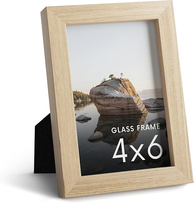HAUS AND HUES 4x6 Picture Frame With Real Glass and Natural Oak - American Oak Photo Frame With Easel Back, Vertical Hang - Ideal for Home, Office (4x6 in, Natural)