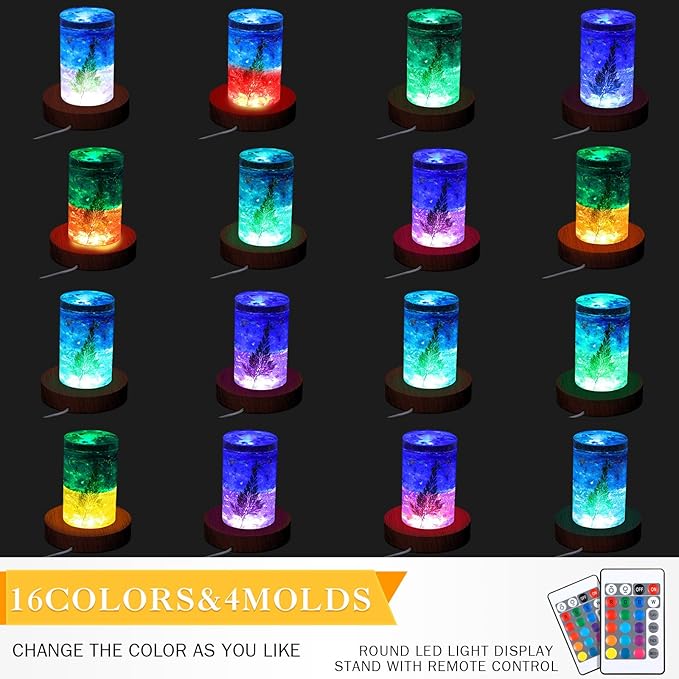 2 Pcs Light LED Base Wood LED Display Base for Glass Art Valentine Decor Crystal Acrylic Resin, 16 Colored USB Light with Remote Wooden Round Lamp Stand for 3D Crystal Ball Room Home Decor(Walnut)