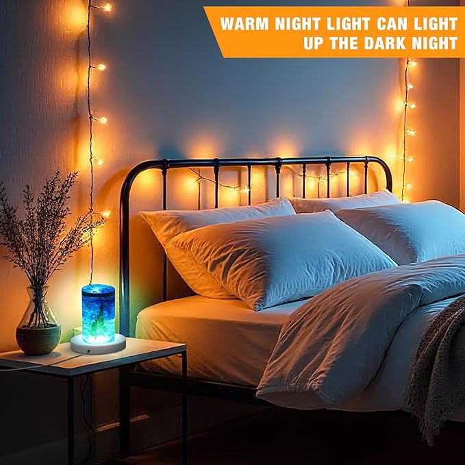 2 Pcs Light LED Base Wood LED Display Base for Glass Art Valentine Decor Crystal Acrylic Resin, 16 Colored USB Light with Remote Wooden Round Lamp Stand for 3D Crystal Ball Room Home Decor(White)