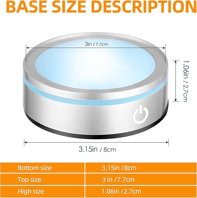 EUSTUMA LED Light Base Non-slip Round Display Stand,crystal led light base,Suitable for Glass Crystal Spherical Artwork,Holiday Party Decoration. (Silver Led Base for Glass Ball)