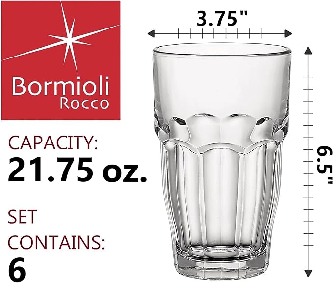 Bormioli Rocco 21.75 oz. Rock Bar Stackable Super Cooler Glass, (Set of 6)