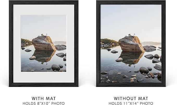 HAUS AND HUES 11x14 Picture Frame with Real Glass and Black American Oak Matted to 8x10 - Oak 11x14 Black Frame - Includes Vertical & Horizontal Hang - Ideal for Home, Room, Office (11x14 in, Black)