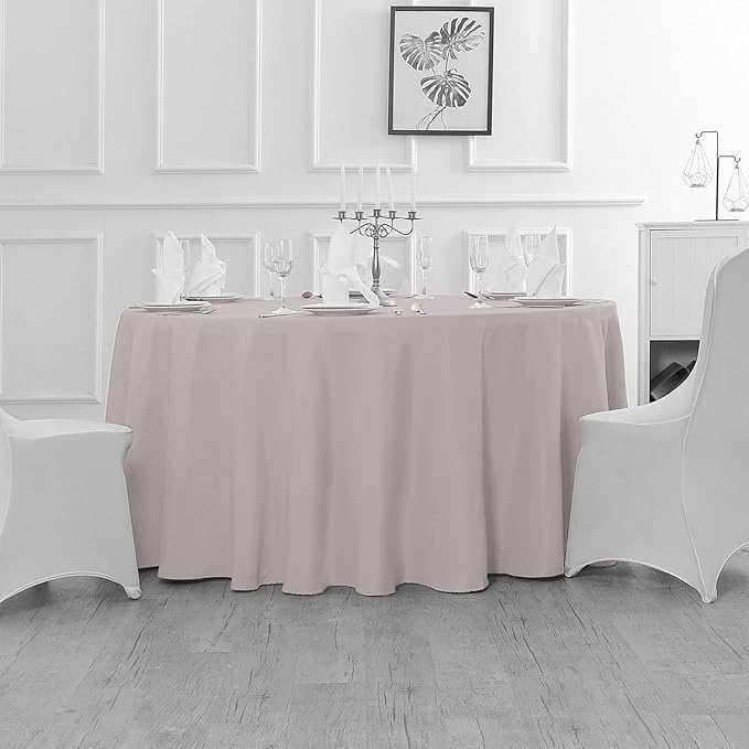 Fokitut 2 Pack Waterproof Round Tablecloth, 120 Inch, Stain Resistant and Wrinkle Polyester Table Cloth, Fabric Table Cover for Kitchen Dining, Wedding, Party, Holiday Dinner-Silver