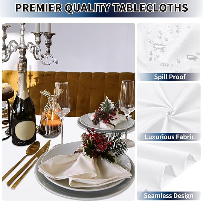 PureFit 8 Pack Rectangle White Table Cloths 60 x 102 Inch for 6Ft Tables, Stain and Wrinkle Resistant Table Linens for Home Use, Wedding, Party, Banquet and Camping