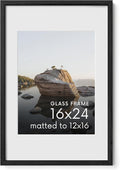 HAUS AND HUES 16x24 Picture Frame with Real Glass and Black American Oak Matted to 12x16 - Oak Frame - Includes Vertical & Horizontal Hang - Ideal for Home, Room, Office (16x24 in)