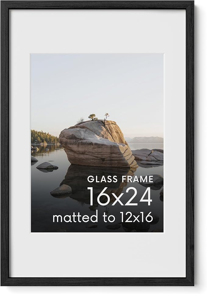 HAUS AND HUES 16x24 Picture Frame with Real Glass and Black American Oak Matted to 12x16 - Oak Frame - Includes Vertical & Horizontal Hang - Ideal for Home, Room, Office (16x24 in)