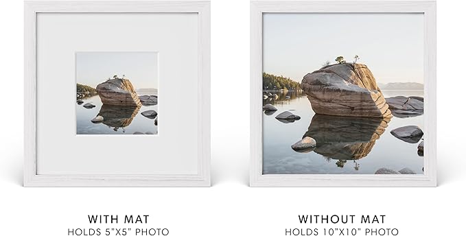 Haus and Hues 10x10 Picture Frame with Real Glass and White American Oak Matted to 5x5 - Oak 10x10 Frame With Mat - Includes Vertical & Horizontal Hang - Ideal for Home, Room, Office (10x10 in, White)