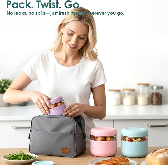 2 Pack 16 oz Glass Lunch Bowl Containers with Lids | Leak & Spill Proof, BPA-Free, Microwave & Dishwasher Safe, Airtight Meal Prep & Food Storage Jar for Lunch, Salad, Soup, Oats, Stew, Yogurt