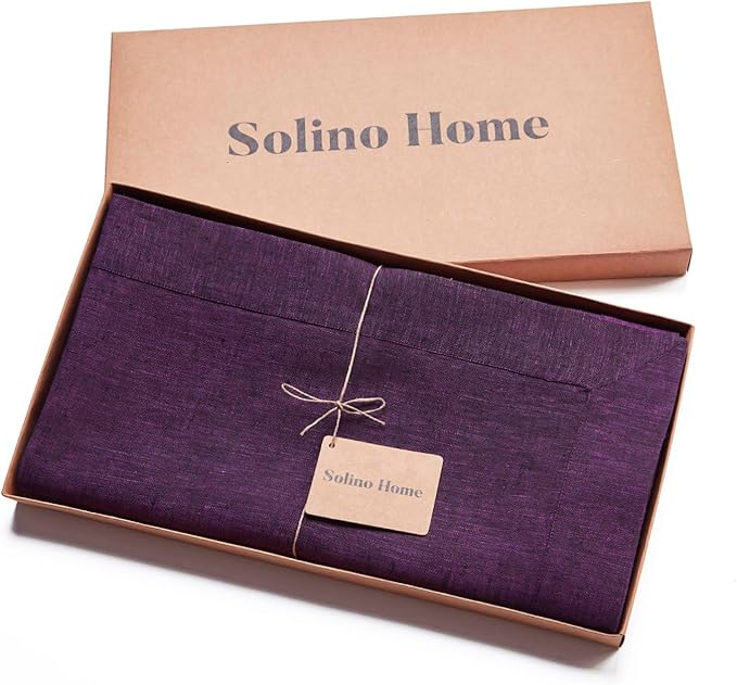 Solino Home Linen Tablecloth 60 x 144 Inch - 100% Pure Linen Grape Table Cloth for Rectangular Tables - Athena, Machine Washable Cloth Tablecloth for Valentines, Spring, Easter