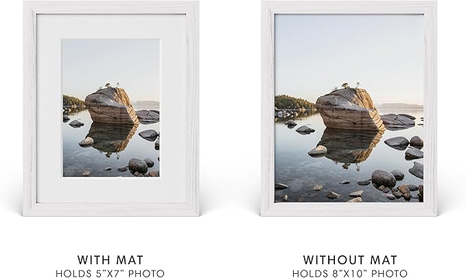 Haus and Hues 8x10 Picture Frame with Real Glass and American White Oak Matted to 5x7 - Oak 8x10 Picture Frame White - Includes Easel Back and Vertical Hanger - Ideal for Home, Office (8x10 in, White)