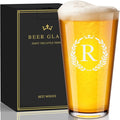 Personalized Beer Glasses Gifts for Men, 16 oz Pint Glasses Monogrammed A-Z Drinking Glass Cups Customized Gift, Unique Christmas Anniversary Birthday Gifts for Men Him Dad Brother Husband Grandpa (R)