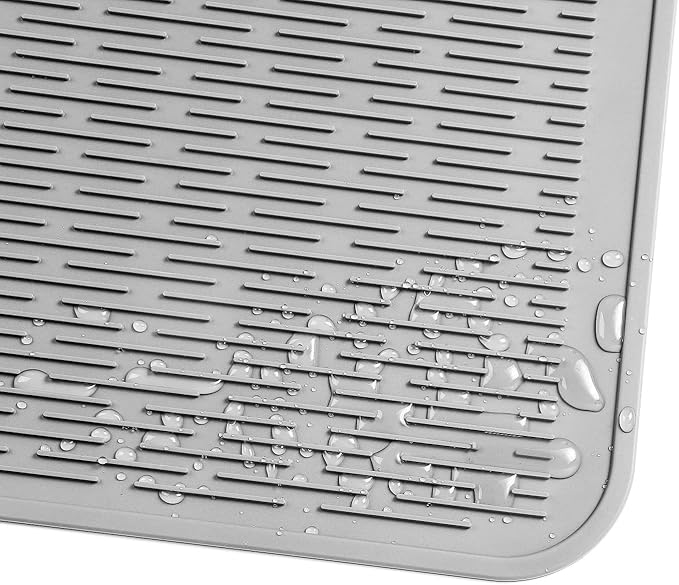 Silicone Dish Drying Mat for Multiple Usage,Easy clean,Eco-friendly,Heat-resistant Silicone Mat for Kitchen Counter or Sink,Refrigerator or Drawer Liner Grey 2XL 24 inches x 18 inches