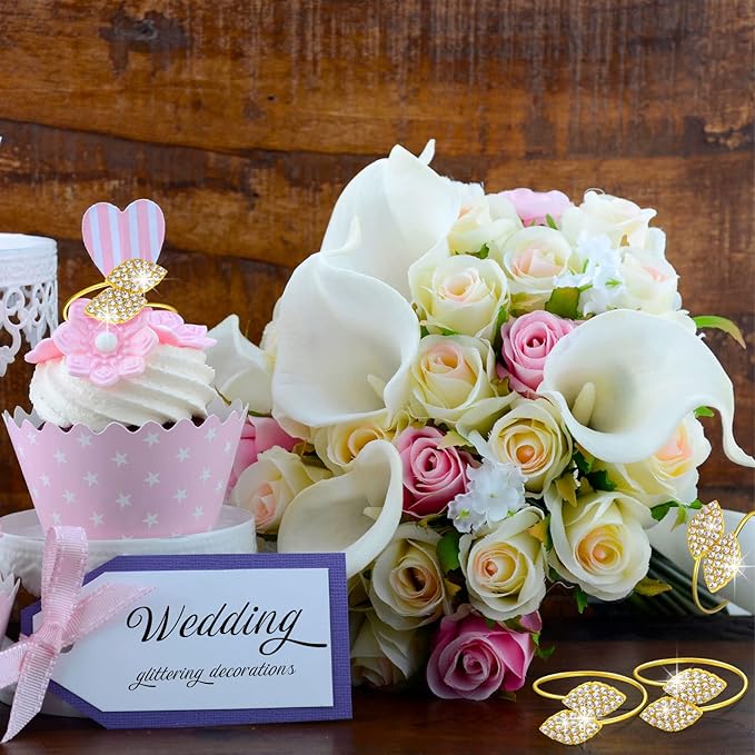 Hotop 72 Pcs Valentine's Day Napkin Rings Gold Table Decorations, Elegant Bling Leaves Napkin Rings, Rhinestone Guest Towels Buckle for Holiday Gather Party, Wedding Dinner Banquet Table Decoration