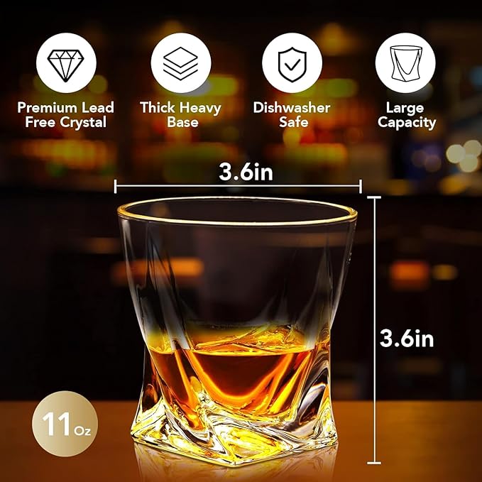 Crystal Whiskey Glass Set of 6 - Old Fashioned Bourbon Glasses, Perfect for Scotch and Cocktails (Style 2,6pcs)