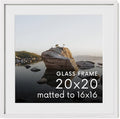 Haus and Hues 20x20 Picture Frame with Real Glass & White American Oak Matted to 16x16 - Oak 20x20 Frame With Mat - Includes Vertical & Horizontal Hang - Ideal for Home, Room, Office (20x20 in, White)
