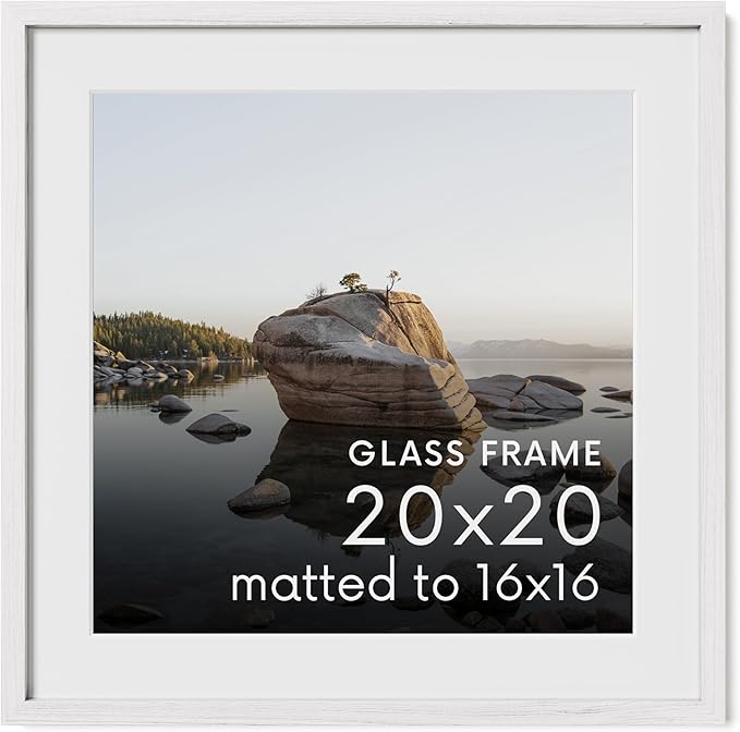 Haus and Hues 20x20 Picture Frame with Real Glass & White American Oak Matted to 16x16 - Oak 20x20 Frame With Mat - Includes Vertical & Horizontal Hang - Ideal for Home, Room, Office (20x20 in, White)