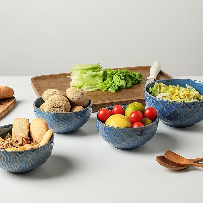 Sureasy Ceramic Ice Cream Bowls Set of 4-12 oz Blue Small Dessert Bowls for Kitchen, Perfect for Rice, Fruit, and Sauce, Microwave & Dishwasher Safe