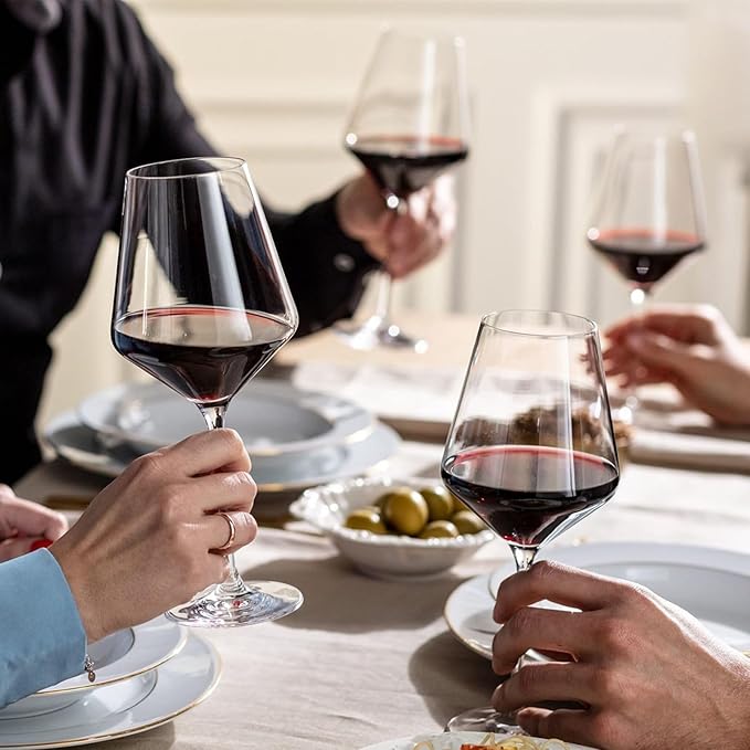 Krosno Classic Red Wine Glasses Set of 6 pieces, 16.6 oz, Avant-Garde Collection, Crystal Glass Thin Rim Long Stem Unique Elegant Premium, Dishwasher Safe, Made in Europe