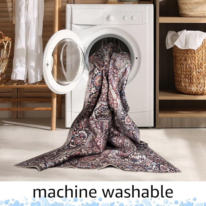 Keen Home Design 10x14 Rug - Machine Washable Area Rug with Non-Slip Backing, Ideal for Living Room, Dining Room, Bedroom - Vintage, Easy Clean, Durable, Low Pile Rug - (9'7" x 14')