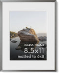 HAUS AND HUES 8.5x11 Picture Frame with Real Glass & Gray Premium-Grade Metal Matted to 6x8 - Aluminum 8.5 by 11 picture frame - Includes Hanging Kit - Ideal for Home, Office (8.5x11 in, Gray)