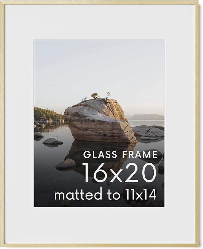HAUS AND HUES 16x20 Picture Frame with Real Glass & Gold Premium-Grade Metal Matted to 11x14 - Aluminum 16x20 Picture Frame - Includes Hanging Kit - Ideal for Home, Office (16x20 in, Gold)
