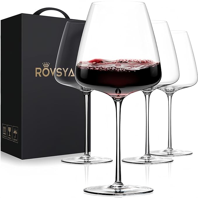 OJA Red Wine Glasses Set of 4, Large Burgundy Glasses 23 OZ, Hand Blown Crystal Glass Light, Clear, Best for Wine tasting, Birthday, Christmas, Anniversary, Father's Day