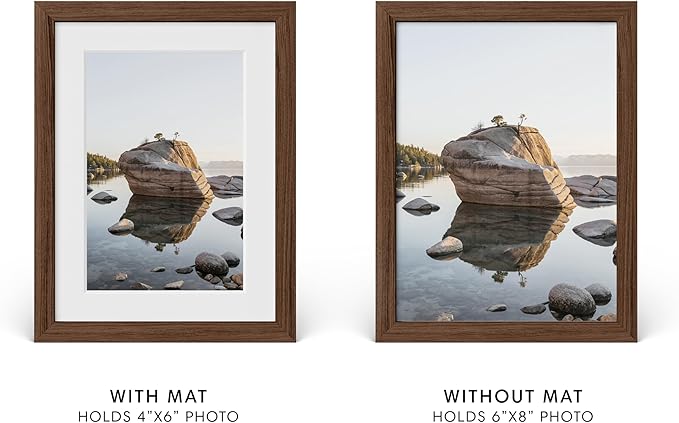 HAUS AND HUES 6x8 Picture Frame with Real Glass and Walnut Oak Matted to 4x6 - Oak 8x6 Picture Frame - Includes American Oak, Easel Back, Vertical Hang - Ideal for Home, Room, Office (6x8 in, Walnut)