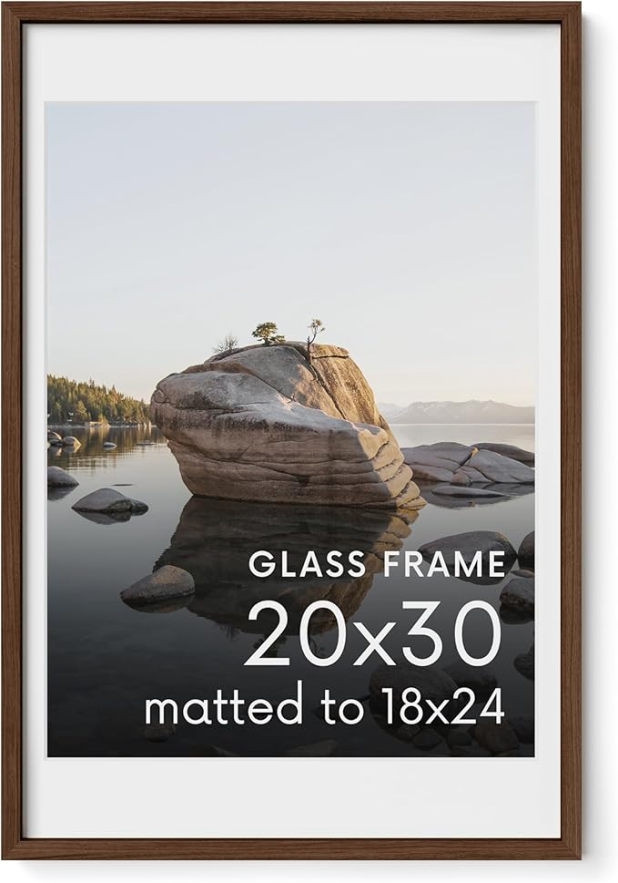 HAUS AND HUES 20x30 Picture Frame with Real Glass & Walnut American Oak Matted to 18x24 - Oak 20x30 Wood Frame - Includes Vertical & Horizontal Hang - Ideal for Home, Room, Office (20x30 in, Walnut)