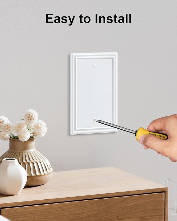 2-Pack Single Blank Wall Plates, Durable Solid Zinc Alloy Blank Outlet Covers, Decorative Pure White Wall Plate Cover for Unused Outlets/Switches, Corrosion Resistant