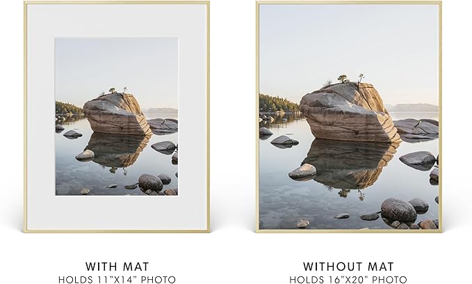 HAUS AND HUES 16x20 Picture Frame with Real Glass & Gold Premium-Grade Metal Matted to 11x14 - Aluminum 16x20 Picture Frame - Includes Hanging Kit - Ideal for Home, Office (16x20 in, Gold)