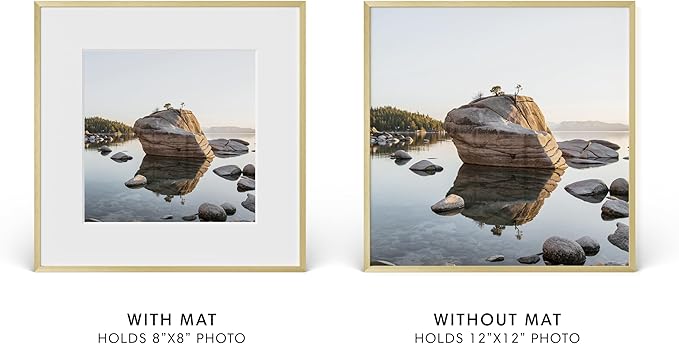HAUS AND HUES 12x12 Picture Frame with Real Glass & Gold Premium-Grade Metal Matted to 8x8 - Aluminum 12x12 Frame - Includes Hanging Kit - Ideal for Home, Office (12x12 in, Gold)