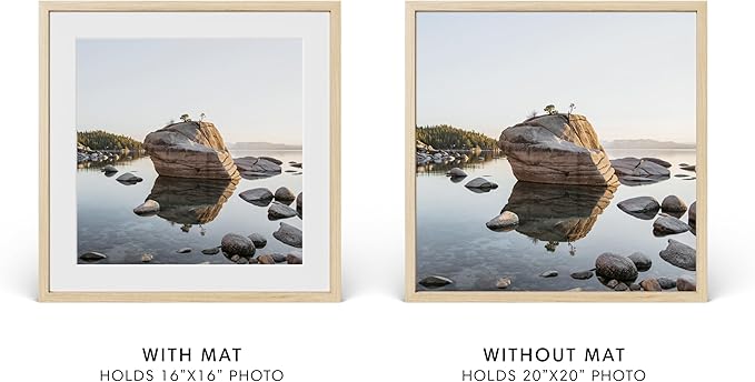 HAUS AND HUES 20x20 Picture Frame with Real Glass & Natural American Oak Matted to 16x16 - Oak 20x20 Frame With Mat - Includes Vertical & Horizontal Hang - Ideal for Home, Office (20x20 in, Natural)