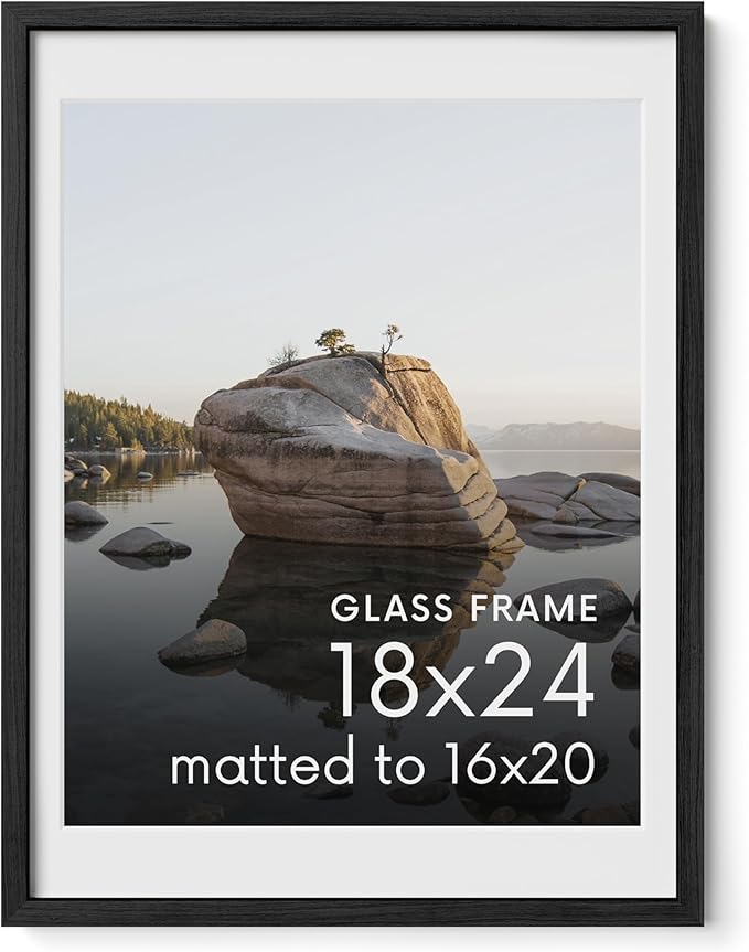 HAUS AND HUES 18x24 Picture Frame with Real Glass and Black Oak Matted to 16x20 - Oak 18x24 Frame With Glass - Includes Vertical and Horizontal Hang - Ideal for Home, Room, Office (18x24 in, Black)
