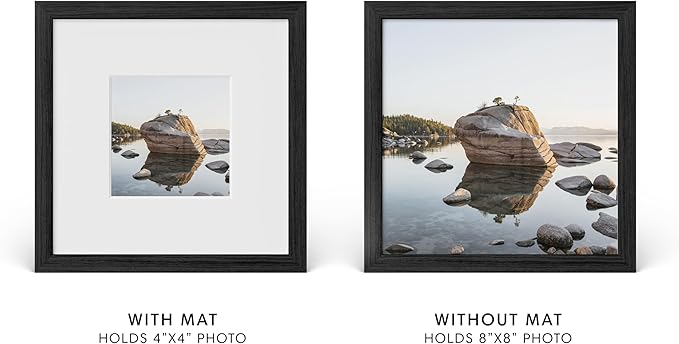 HAUS AND HUES 8x8 Picture Frames with Real Glass and Black Oak Matted to 4x4 - Oak 8x8 Frame With Mat - Includes American Oak, Easel Back, Vertical Hang - Ideal for Home, Room, Office (8x8 in, Black)