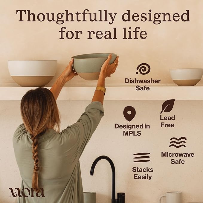 MORA Mega and Giant Bowls Set of 2, 5.5 and 3.5 Qt Ceramic Pottery Mixing Bowls - Microwave and Dishwasher Safe - Merrigold & Iris