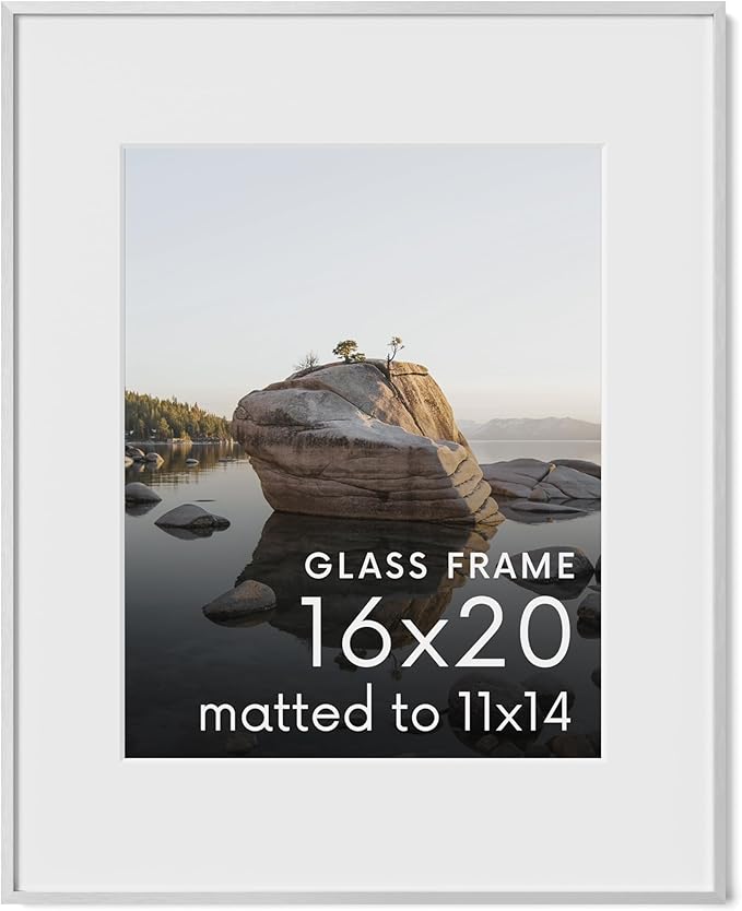 HAUS AND HUES 16x20 Picture Frame with Real Glass & Silver Premium-Grade Metal Matted to 11x14 - Aluminum 16x20 Picture Frame - Includes Hanging Kit - Ideal for Home, Office (16x20 in, Silver)