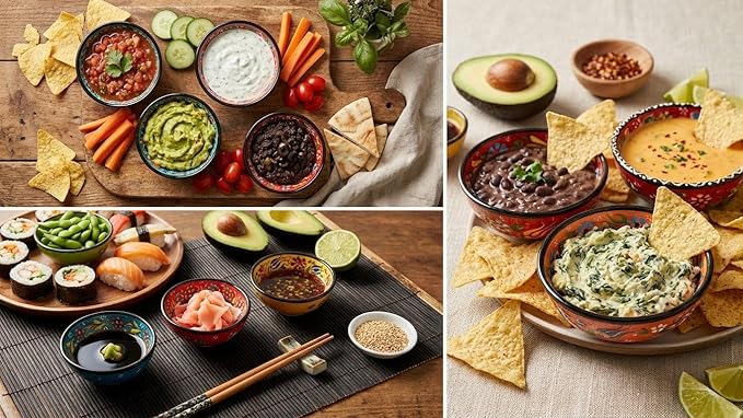Turkish Ceramic Pinch Bowls Set of 6 – Small Dipping Bowls for Charcuterie Boards, Appetizers, Snacks & Sauces -Handcrafted Turkish Bowl for Serving, Decor & Gifts (3.2”)