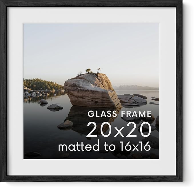 Haus and Hues 20x20 Picture Frame with Real Glass & Black American Oak Matted to 16x16 - Oak 20x20 Frame With Mat - Includes Vertical & Horizontal Hang - Ideal for Home, Room, Office (20x20 in, Black)