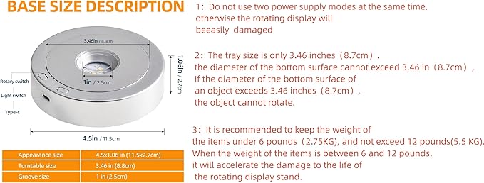 EUSTUMA Rotating LED Display Base Colorful Light Crystal Display Base Stand,Suitable for Glass Crystal Spherical Artwork,Holiday Party Decoration. (silver)