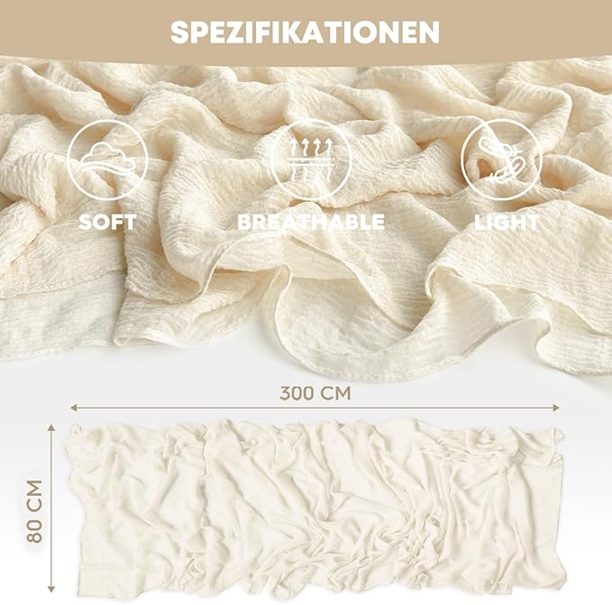 Artoid Mode Boho Beige Gauze 6 Pieces Wedding Table Runner, 120 Inch Birthday Fabric Kitchen Dining Holiday Table Decor for Home Party Indoor