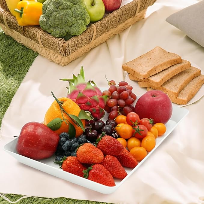 Serving Tray Platter, 4 Pcs Food Tray for Veggie Fruit Snack Dessert Cookie Cheese, Food Trays for Party Supplies Display, Plastic Platters for Serving Food, Large White Trays, BPA Free