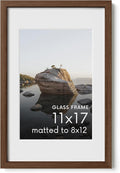 HAUS AND HUES 11x17 Picture Frame with Real Glass & Walnut American Oak Matted to 8x12 - Oak 11x17 Picture Frame Wood - Includes Vertical & Horizontal Hang - Ideal for Home, Office (11x17 in, Walnut)
