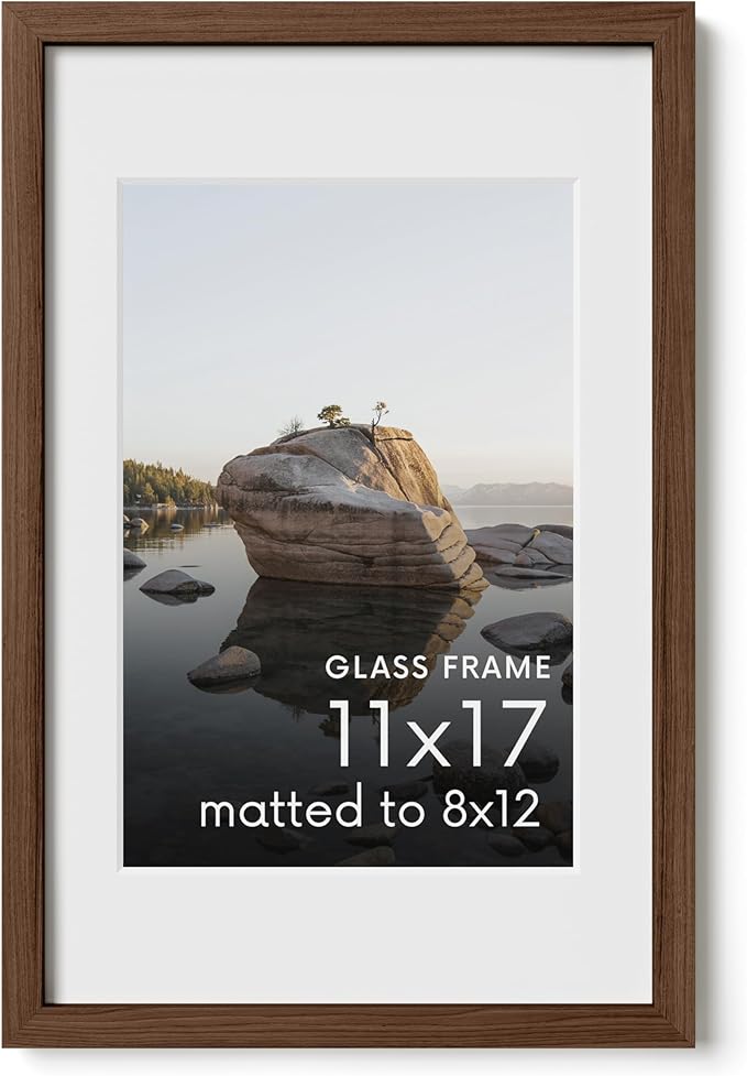 HAUS AND HUES 11x17 Picture Frame with Real Glass & Walnut American Oak Matted to 8x12 - Oak 11x17 Picture Frame Wood - Includes Vertical & Horizontal Hang - Ideal for Home, Office (11x17 in, Walnut)