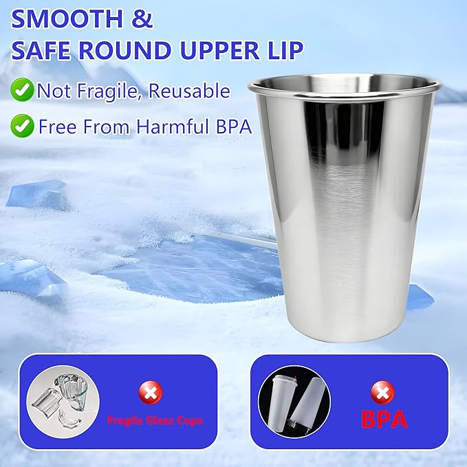 20PCS 20-OZ Tainless Steel Cups,Metal Cups, Stainless Steel Pint CupsStackable Unbreakable Drinking Glasses for Party, BBQ Camping, (50)