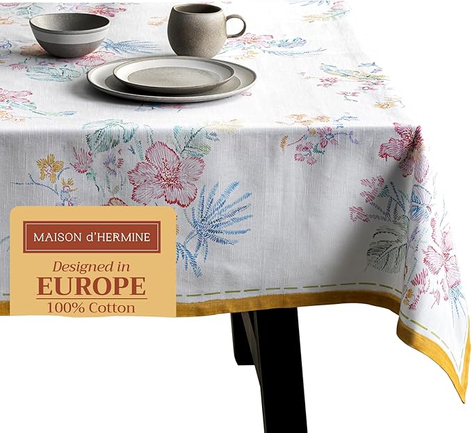 Maison d' Hermine Table Cloth Rectangle Table 100% Cotton 70 x 90 Inches Tablecloth Reusable Decorative for Dining Room Farmhouse Home Valentines Day Decorations Spring Summer - Paradise Island