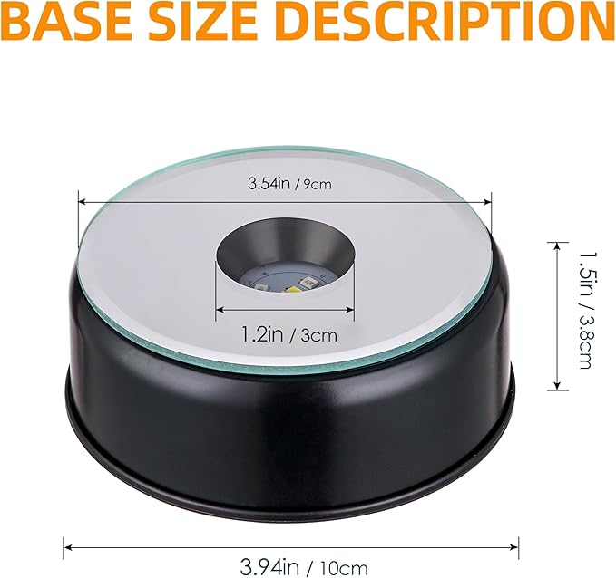 EUSTUMA Rotating LED Display Base Colorful Light Crystal Display Base Stand,Lighted Up Stand Color Changing Small LED for 3D Glass Crystal Art,Holiday Party Decoration. (B-Black-Multicolor)