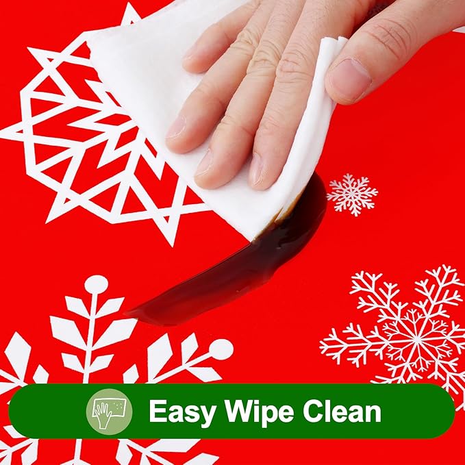 Smiry Plastic Christmas Tablecloth, Snowflake Waterproof Elastic Fitted Table Covers, Wipeable Flannel Backed Vinyl Tablecloths for Christmas Dinner, and New Year Celebration (Red, 30x48 Inches)